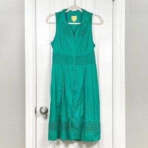 Anthropologie Maeve Womens Size 6 Swiss Dot Sleeveless Shirt Dress Green FLAW